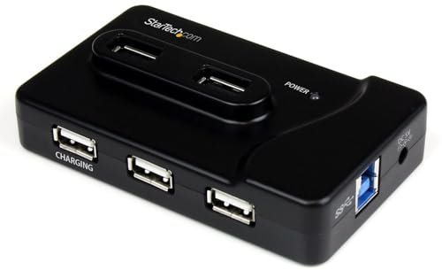 StarTech.com 7 Port USB Hub - 2 x USB 3A, 4 x USB 2A, 1 x Dedicated Charging Port - Multi Port Powered USB Hub with 20W Power Adapter (ST7320USBC)