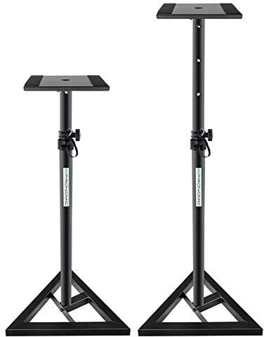 Pronomic SLS-10 2x Supporto per casse Studio Monitor- Altezza regolabile da 80 cm a 130 cm, base triangolare, piedini in gomma, piedini a spillo, acciaio, piastra di supporto con strisce gomma - Nera