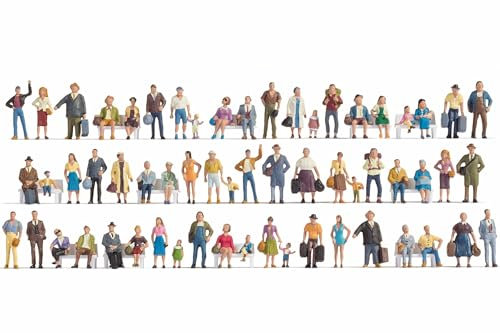 NOCH® Mega-Spar-Set Figuren, handkolorierte Modellbahnfiguren, ideal für Bahnhofs- und Stadtszenen mit 60 Figuren für die Spur N