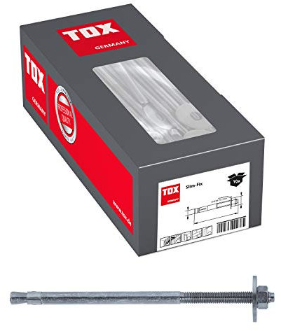 TOX Bolzenanker Slim Fix M16x280/156+175, zwei Verankerungstiefen für Befestigung unterschiedlicher Anbauteilstärken, große Scheibe speziell für Holzkonstruktionen, 10 Stück im Karton, 08010145