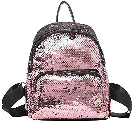 Zaino con Paillettes Stile Preppy Borsa da Viaggio Glitterata Borsa da Scuola Casual per Studenti (Rosa)