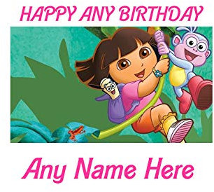 Happy Birthday Dora The Explorer Monkey A4 Personalised Easy Peel PRECUT Icing Sheet Cake Topper Birthday