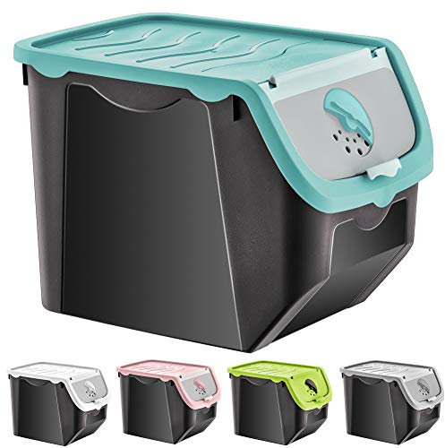ORION GROUP Vegetable Storage Container, Storage Potatoes, Fruit, Onions, Potatoes, Potato Pot, Onion Pot, Kitchen Organiser, Storage Boxes, 12 L (Turquoise-White)