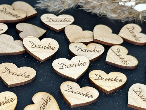 50 Streudeko Holz Herz Tischdeko Danke Dankeschön Hochzeit Geburtstag Dekoherzen Streuteile