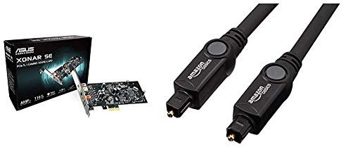 ASUS Xonar SE Interne 5.1 canaux PCI-E - Cartes Sons (5.1 canaux, 24 bit, 116 DB, 110 DB, 24 bits/192 kHz, 0,00251%) & Amazon Basics Câble Optique Audio numérique TOSLINK 3 m