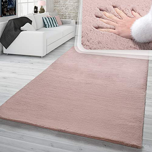 TT Home Hochflor Teppich Schlafzimmer Shaggy Kunstfell Flauschig Kaninchenfell Imitat In Rosa, Größe:160x230 cm