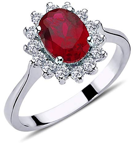 Diamant Oval Rubin Entourage Ring ?n 14 Karat Weißgold