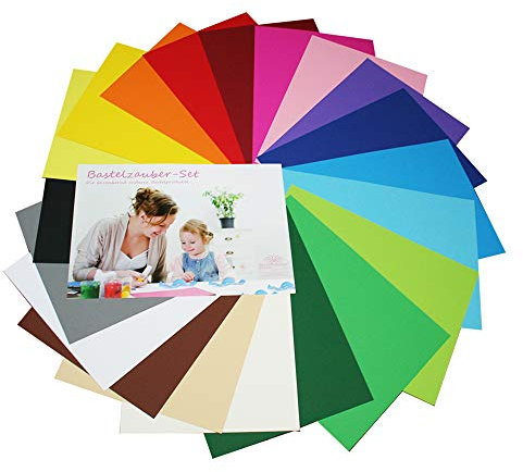 DIY - DIN A4 - Bastelzauber Bastelkarton Tonpapier - 20 Bögen in 20 verschiedenen Farben, 1 Bogen pro Farbe, 180g/m²