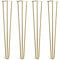 [HLC] 4 x Heavy Duty Hairpin Legs – Double Weld Construction - Free Screws, Build Guide & Protector Feet Included – 12mm Steel [28/71cm, 3 Rod, Gold]