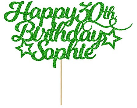 Personalised Happy Birthday Cake Topper Customised with Any Age Name Party Cake Decoration 16 18 21 40 60 Double Sided Glitter Card Green