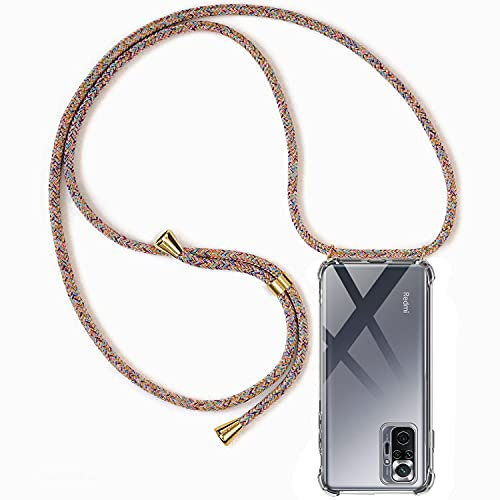 CHIMUCO Funda para Xiaomi Redmi Note 10 Pro con Cuerda, Carcasa Transparente TPU Suave Silicona Case con Correa Colgante Ajustable Collar Correa de Cuello Cadena Cordón Case, Multicolor
