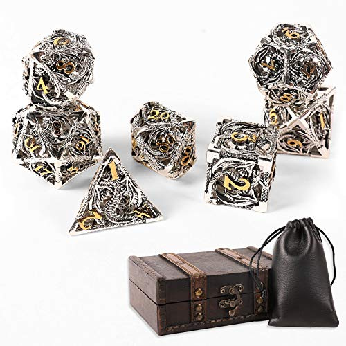 7-teiliges Metallwürfel-Set D&D, einzigartiges DND-Metallwürfel-Set mit Drachenmuster