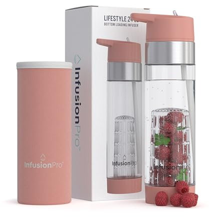 Infusion Pro Wasserflasche mit Fruchteinsatz und Strohhalm-Deckel, 680 ml, aufklappbarer Strohhalm, isolierte Hülle und Fruchtaufguss-Wasser, eBook: Boden-Infuser für mehr Geschmack, Kauai Sunset