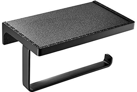 NSODOO Porte-Rouleau de Papier Toilette avec étagère Distributeur de mouchoirs Rangement Étagères pour téléphones Portables Accessoires de Salle de Bain muraux Noir