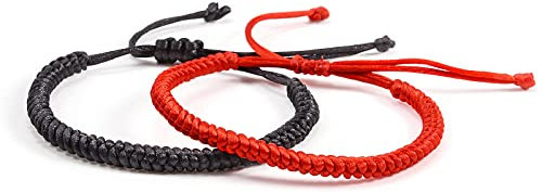 QianSiLi Bracciali intrecciati Bracciali Tibetanotibetani Dimensione Regolabile Braccialetto Portafortuna Adatto A Uomini, Donne regalo laurea regalo di compleanno(Un Rosso e un Nero)