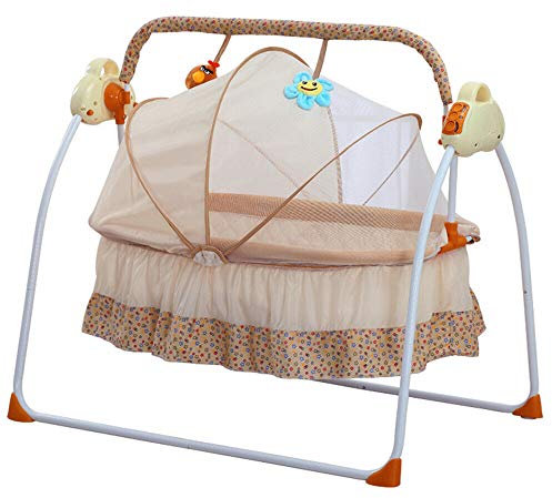 Elektrische Babywiege Schaukelwippe Babyschaukel Auto Bluetooth Khaki Bettchen Stubenwagen+Moskitonetze+Matte+Kissen Khaki