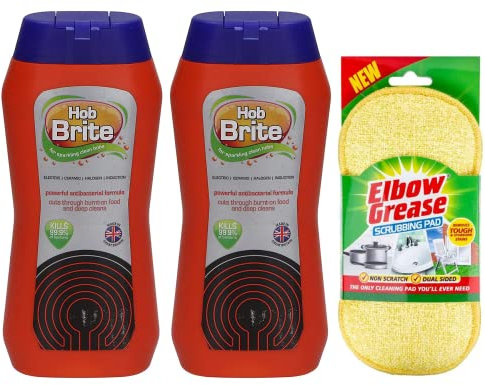 Hob Brite Hob Cleaner Cream (2X 250 Ml), Original Ceramic, Electric, Halogen and Induction Hob Cleaner with Scrubbing Pad