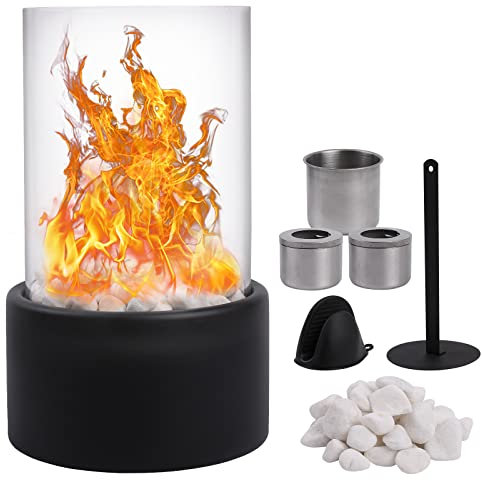 Pazaka Bioethanol Tischkamin für Indoor und Outdoor | Tischfeuer mit 2 Brennkammern Handschuh und Deko Steinen | Ethanol Kamin für Balkon Deko