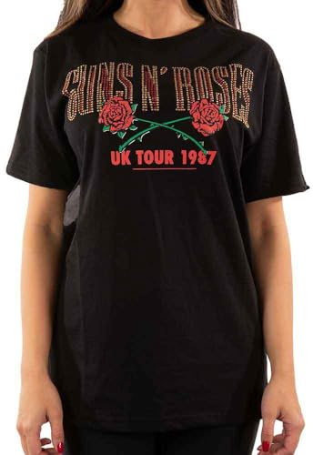 Guns N Roses T Shirt UK Tour 87 Diamante Logo Official Unisex Black L