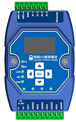 CDBAIRUI 4AI+4AO Modbus TCP/RTU I/O Netzwerkmodul ME31-XAXA0404 DC 8-28V 0-20mA/4-20mA RJ45 RS485 Modbus Gateway OLED-Display