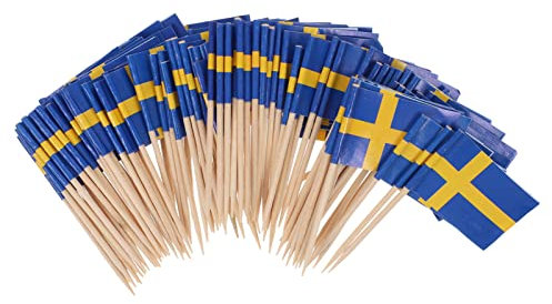 NUOBESTY 100 Stück Flaggen Spieße Schweden Schweden Cocktail Stick Flaggen Cupcake Topper Mini Flagge Zahnstocher DIY Flagge Kuchen Dekorationen Kleine Flagge für Cupcake,Geschirr-Dekorationen