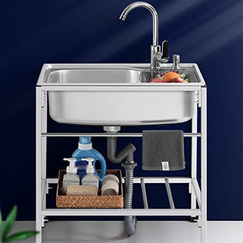 Fregadero Portatil Camping,Fregadero De Cocina Independiente, Fregadero de Acero Inoxidable Independiente Con Agua Fria y Caliente Grifo,para Garaje, Jardín, Cocina, Lavadero