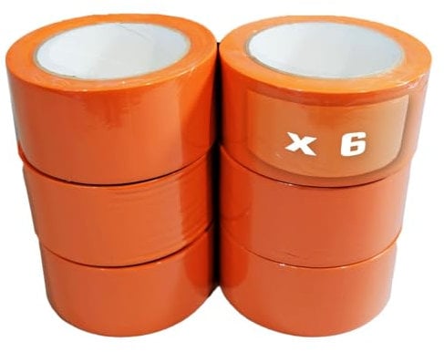 TECPLAST Lot de 6 Rubans adhésifs PVC orange bâtiment 75 mm x 33 m - Rouleau adhésif de chantier orange