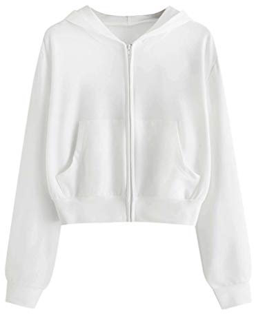 YEBIRAL Damen Sweatjacke Crop Pullover Tops Oberteile Kapuzenpullover Zip Up Kapuzenjacke Einfarbig Reißverschluss Casual Hoodie Teenager Mädchen Sweatshirt Jacke mit Kapuze