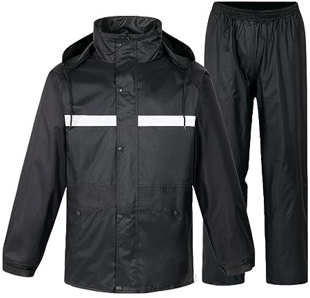 BININBOX Combinaison de Pluie Unisexe avec Capuche Amovible Veste et Pantalon de Travail Imperméable Réfléchissant pour Hommes et Femmes
