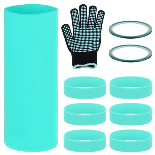 PATIKIL Silicone Sublimation Tumblers Sleeve Kit for 20 Oz Sublimation Blank Cups with Elastic Sublimation Tumblers Holder Ring Bands, Glove, Tape, Green