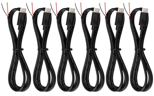 Greluma 6 Pz Cavo Pigtail Tipo C da 1 Metro, Prolunga USB C a 2 Fili, Maschio 22 AWG 12 V 3 A, Spina USB-C a Connettore Estremità Aperta a Filo Nudo a 2 Pin per Fai Da Te, Nero