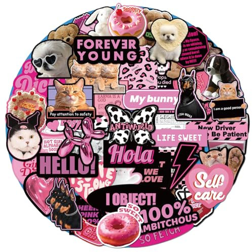POPNWOW Schwarz Rosa Aufkleber 55 Stück Wasserdicht Vinyl Cute Black Pink Stickers für Reisekoffer Gepäck Laptop Wasserflasche iPad Smartphone Fahrrad Skateboard Helmet Gitarre