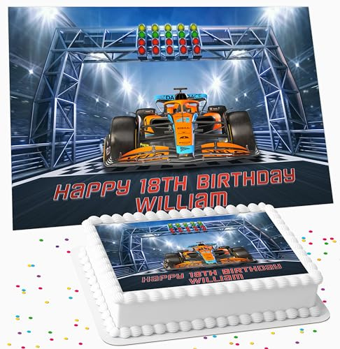 RACE CAR SPORTS CAR BIRTHDAY PERSONALISED ICING EDIBLE LARGE CAKE TOPPER DECORATION SUITABLE FOR USE ON COSTCO CAKE AT-134