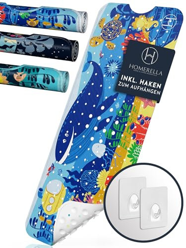 homerella® Tappetino antiscivolo vasca da bagno bambini 100 x 40 cm | Tappeto antiscivolo doccia bambini | Extra confortevole e antibatterico | INCL. GANCI (Blue)
