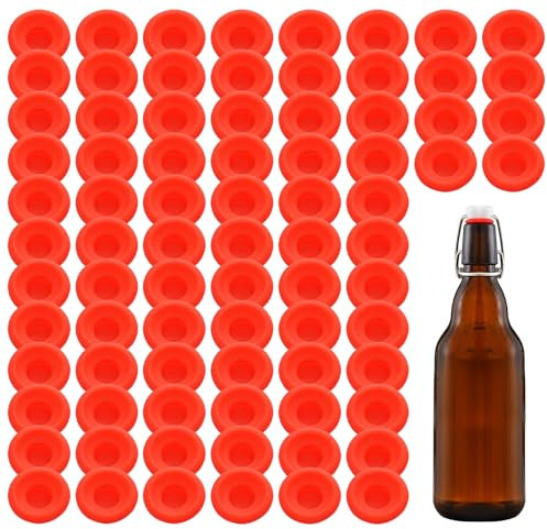 Grolsch Silikon-Dichtungen, Unterlegscheiben, Hochdruckdichtungen, auslaufsichere Dichtungen für Ez Cap Swing Flip Top Flasche, rot, für selbstgebrautes Bier, Limonadenflaschen, 80 Stück
