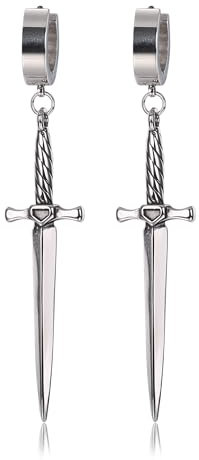 GTHIC Edelstahl Gothic Schwert Creolen Vintage Dolch Baumeln Ohrringe für Männer Frauen Schmuck Geschenk
