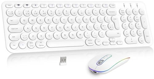 Rechargeable Bluetooth & Wireless Keyboard Mouse, PINKCAT Ultra Thin USB Keyboard Quiet Mouse Set, Ergonomic QWERTY UK Layout Computer Keyboard for Windows PC Laptop Desktop - White