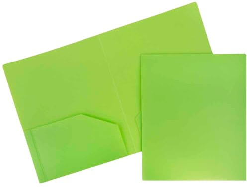 JAM PAPER Heavy Duty Plastic 2 Pocket Extra Tough School Folders - Lime Green - 3/Pack