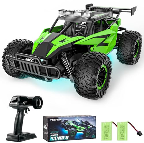 TEEROK Ferngesteuertes Auto, TR11 1:16 RC Auto Offroad mit 2 Akkus 60 Minuten, 2,4GHz RC Buggy All Terrain 20km/h, Spielzeug Spielzeugauto mit LED für Kinder 6 8 10 12 14 Jahre Erwachsene Grün