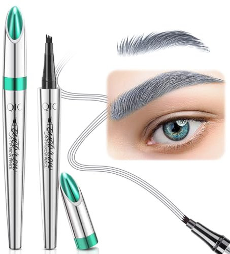 Microblading Eyebrow Contouring Pen Pencil - Magical Precise Waterproof Brow Pen Liquid Natural Eyebrow Contouring 4 Tip Pen Micro-fork Tip Brow Pencil with Micro-Fork Tip Applicator (Grey)