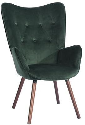 39F FURNITURE DREAM Fauteuil rétro scandinave pour Salon, Salle à Manger, Bureau avec revêtement en Velours, accoudoirs rembourrés et Pieds en Bois Massif, Vert, 68 x 73 x 106 cm