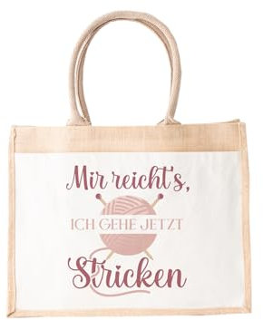 LIEBTASTISCH Jutetasche Shopper bedruckt mit spruch Mir reichts, ich gehe jetzt stricken - Einkaufstasche stilvoll & praktisch - Jutebeutel - Geschenkidee (S (26x22x14 cm))