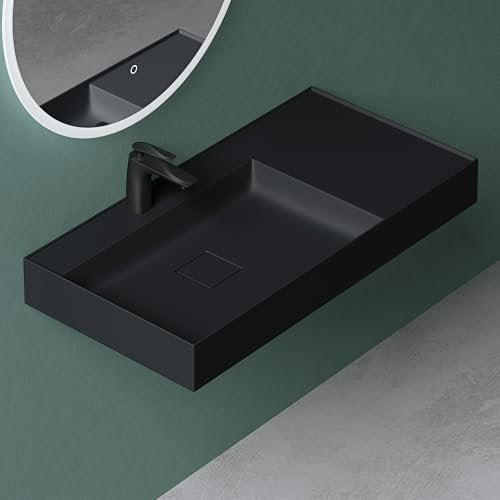 Mai & Mai Vasque de Salle de Bains Lavabo à Poser ou Suspendu Gris Noir Mat en Résine 90x46cm Col630