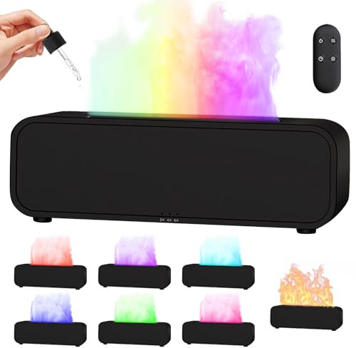 Flammen Aroma Diffuser, Diffuser Ätherische Öle mit Fernbedienung, 250ml Duftöl Diffuser, Luftbefeuchter Flame Diffuser, 7 Arten LED Lichtfarben mit Timer, Raumduft Diffuser für Zuhause, Büro