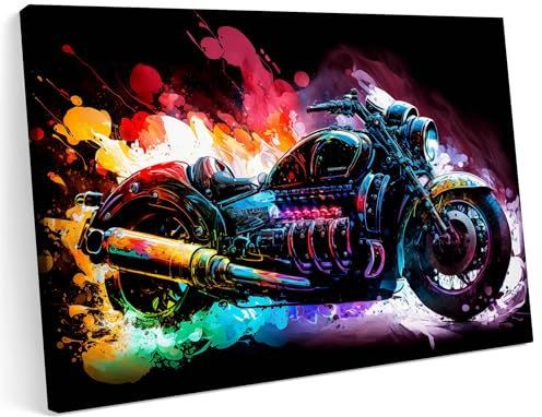 Printonia Leinwandbild m Leinwanddruck 120x80 Trium Motor Motorrad abstrakte Neonkunst