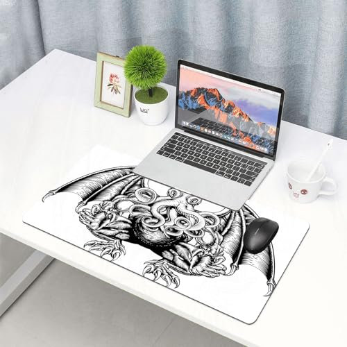 QRFASFZO Gaming Mouse Pad,Extra Large Mouse Mat 16x29.5 in,Kraken, Cthulhu monster evil fictional cosmic monster in woodcut style illu,with Non-Slip Rubber Water-Resistant,for Home Office Gaming Room