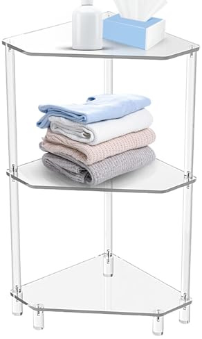 Demsyeq Acryl-Ecktisch, dreistöckig, dreieckig, Dusch-Organizer, Eck-Duschregal, Eckduschwanne für Badezimmer, Badewanne, 30,5 x 30,5 x 66 cm