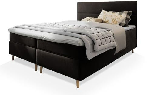 Masseno Boxspringbett Santa 160x200 cm Komplett-Set mit Matratze und Topper, Polsterbett mit Zwei Bettkästen -Schwarz, Kronos 07