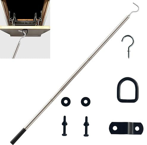 Haken Stange Dachboden,Teleskopstange Mit haken,Dachbodenleiter-Teile, geeignet für die Restaurierung alter Dachbodenleiter Attic Ladder Pull Cord