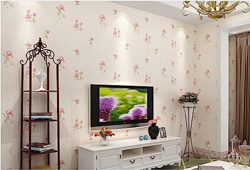 IHFMPFKJ Beige Vliestapete Pastorale Tapete 3D-Prägung Tapetenrolle für dekorative Schlafzimmer Wohnzimmer TV-Hintergrund, 0,53 × 9,5 m